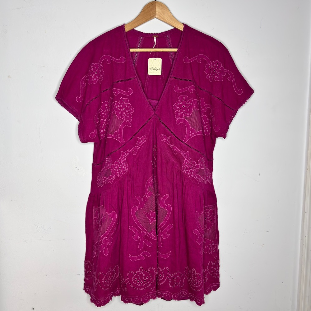 Free‎ People Short Sleeve Serenity Dress in Fuchsia Dragonfruit Punch Size M NWT - Picture 2 of 15